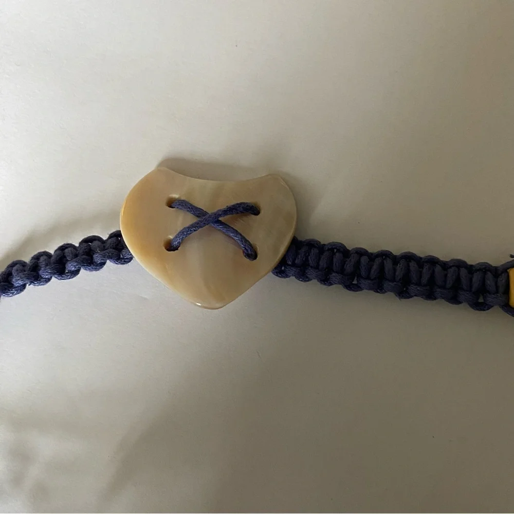 Boho Macramé Navy Waist Belt with Shell Heart Accents ~54 inches long
